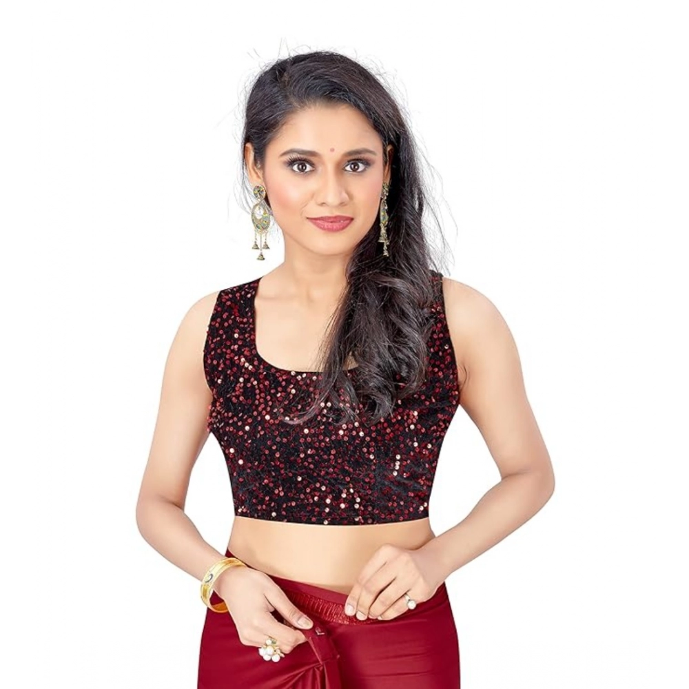 Spherevant Women's Lycra Solid Saree With Unstitched Blouse (Red, 5.5 Mtr) - Image 2