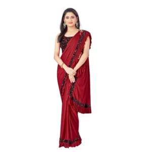 Spherevant Women's Lycra Solid Saree With Unstitched Blouse (Red, 5.5 Mtr)