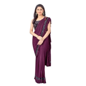 Spherevant Women's Lycra Solid Saree With Unstitched Blouse (Wine, 5.5 Mtr)