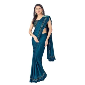 Spherevant Women's Lycra Solid Saree With Unstitched Blouse (Rama, 5.5 Mtr)