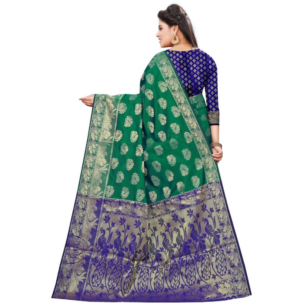 Spherevant Women's Jacquard Woven Saree With Unstitched Blouse 5.5Mtr (Green) - Image 3