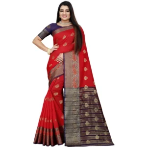 Spherevant Women's Silk Blend Woven Saree With Unstitched Blouse 5.5Mtr (Purple-Red)