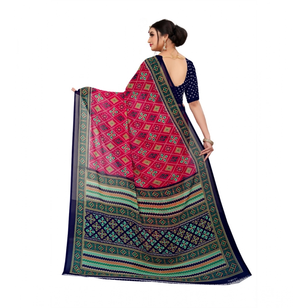 Spherevant Women's Georgette Floral Print Saree With Unstitched Blouse 5.5Mtr (Pink) - Image 2