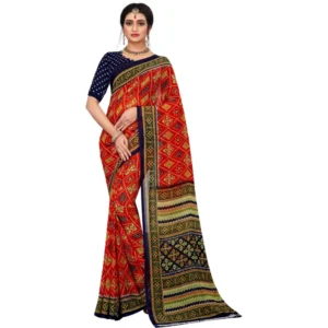 Spherevant Women's Georgette Floral Print Saree With Unstitched Blouse 5.5Mtr (Multicolor)