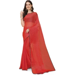 Spherevant Women's Silk Blend Embellished Saree With Unstitched Blouse 5.5Mtr (Red)