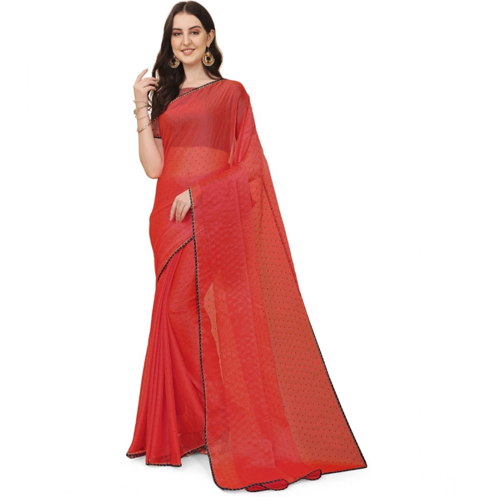 Spherevant Women's Silk Blend Embellished Saree With Unstitched Blouse 5.5Mtr (Red)
