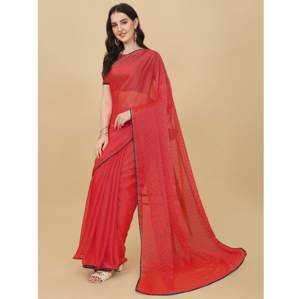 Spherevant Women's Silk Blend Embellished Saree With Unstitched Blouse 5.5Mtr (Red) - Image 2