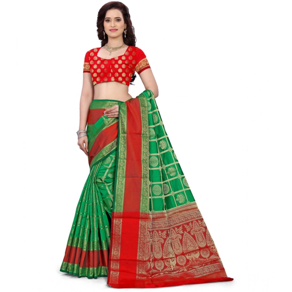 Spherevant Women's Jacquard Woven Saree With Unstitched Blouse 5.5Mtr (Green) - Image 4