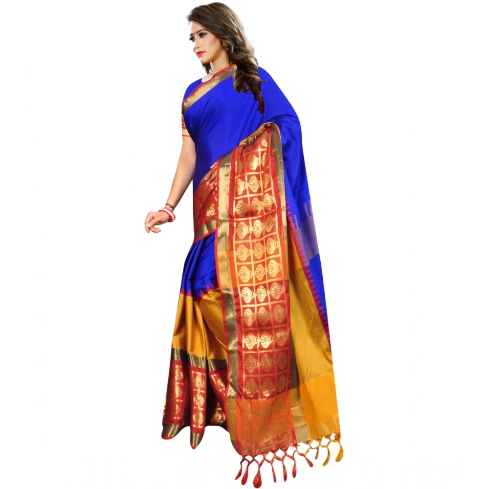 Spherevant Women's Jacquard Woven Saree With Unstitched Blouse 5.5Mtr (Blue) - Image 3