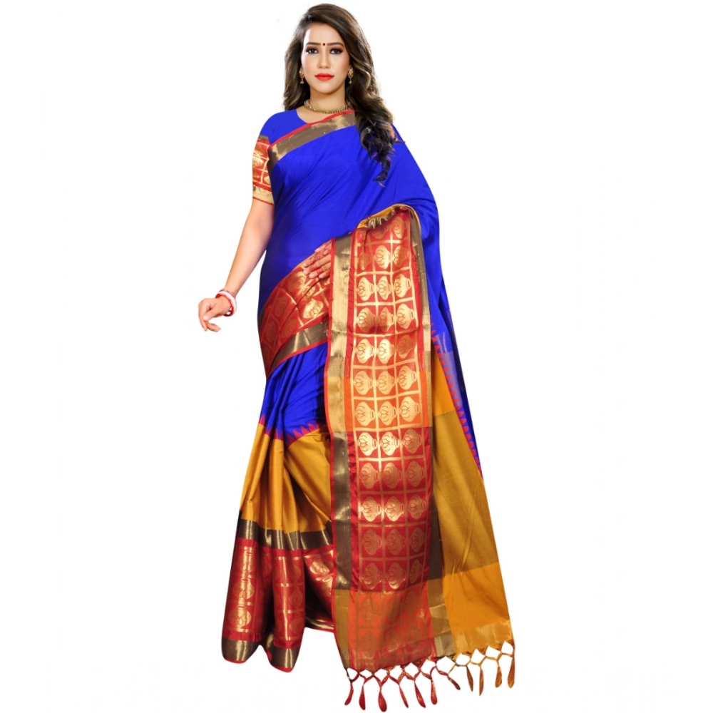 Spherevant Women's Jacquard Woven Saree With Unstitched Blouse 5.5Mtr (Blue)