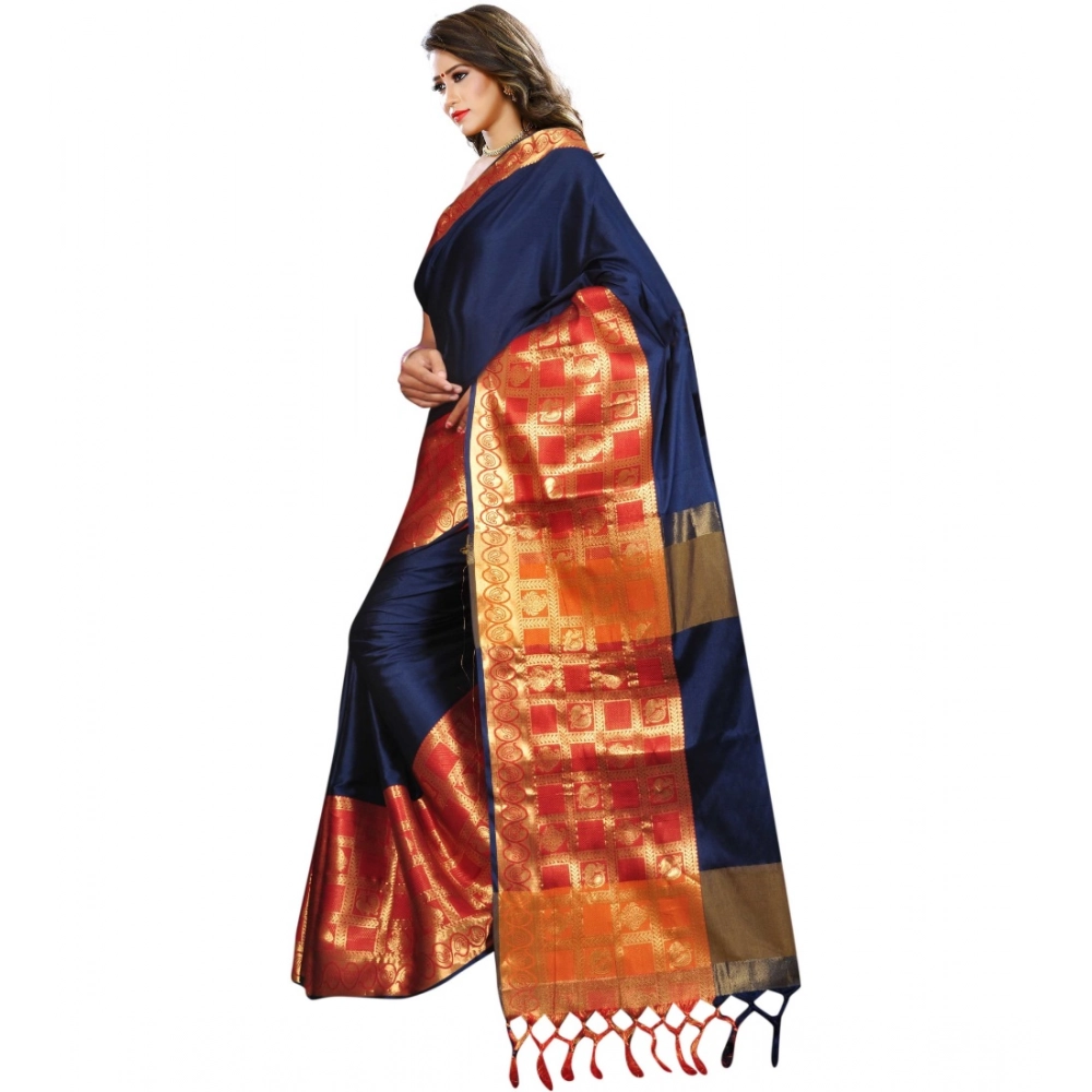 Spherevant Women's Jacquard Woven Saree With Unstitched Blouse 5.5Mtr (Blue) - Image 3