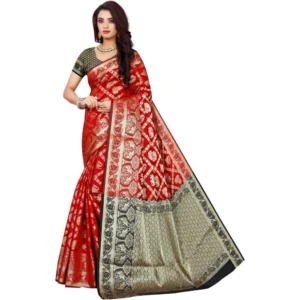 Spherevant Women's Jacquard Woven Saree With Unstitched Blouse 5.5Mtr (Red)