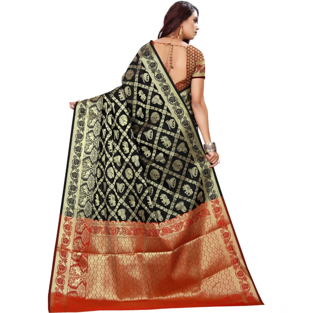 Spherevant Women's Jacquard Woven Saree With Unstitched Blouse 5.5Mtr (Black) - Image 3