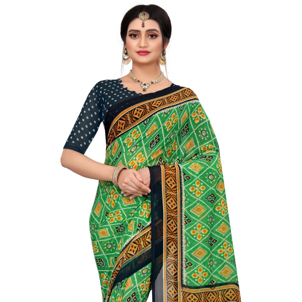 Spherevant Women's Georgette Floral Print Saree With Unstitched Blouse 5.5Mtr (Light Green) - Image 3