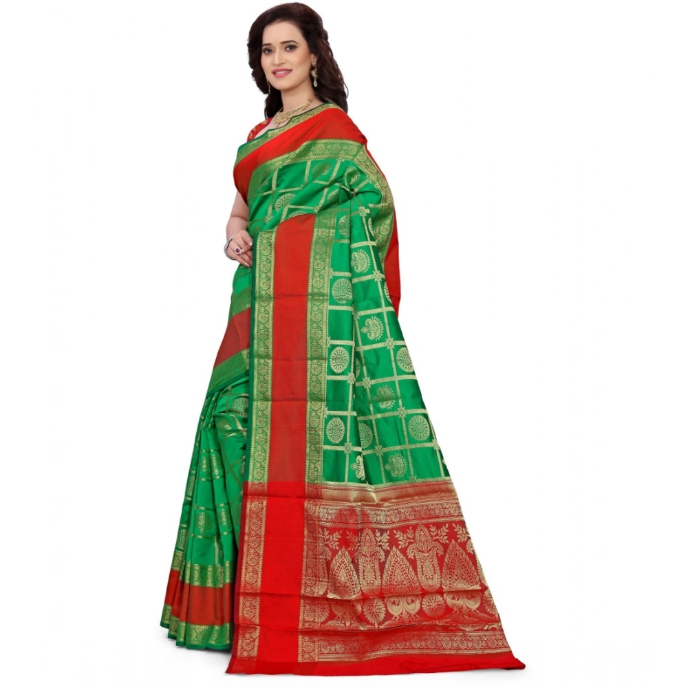 Spherevant Women's Jacquard Woven Saree With Unstitched Blouse 5.5Mtr (Green) - Image 3