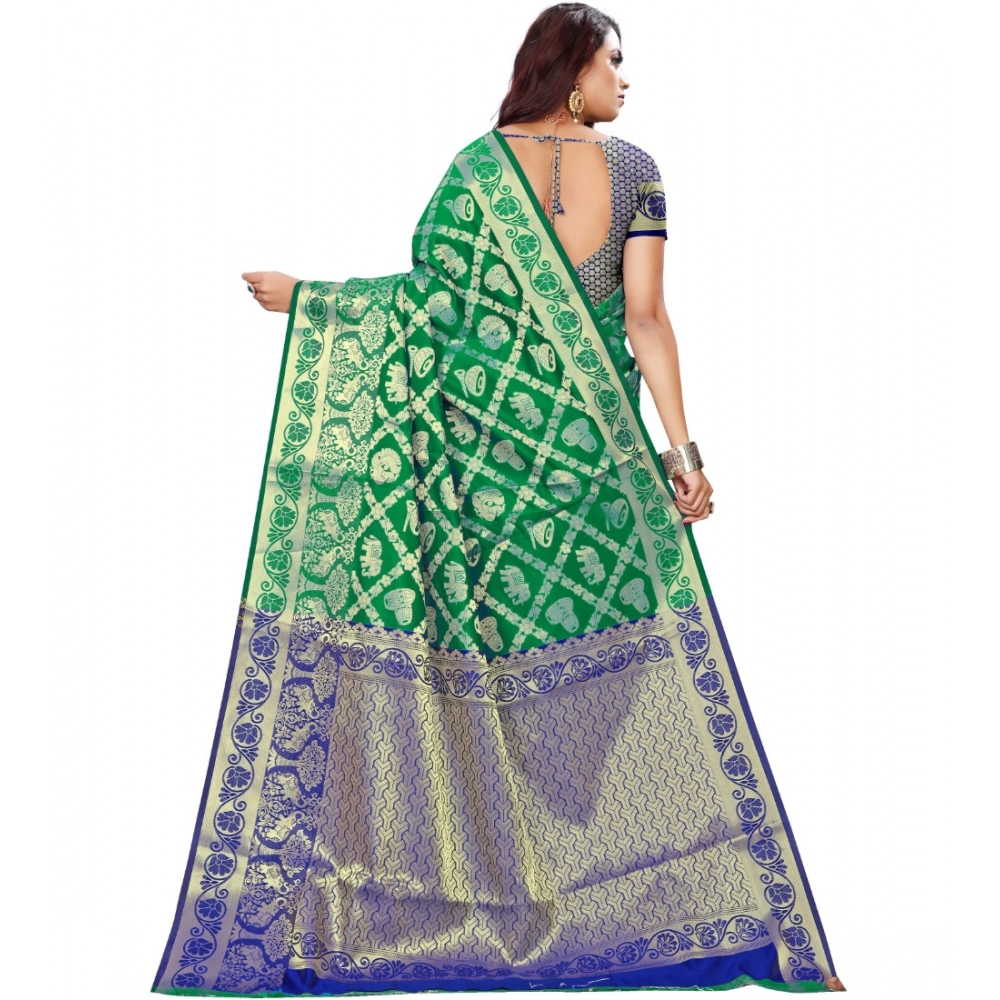 Spherevant Women's Jacquard Woven Saree With Unstitched Blouse 5.5Mtr (Green) - Image 3