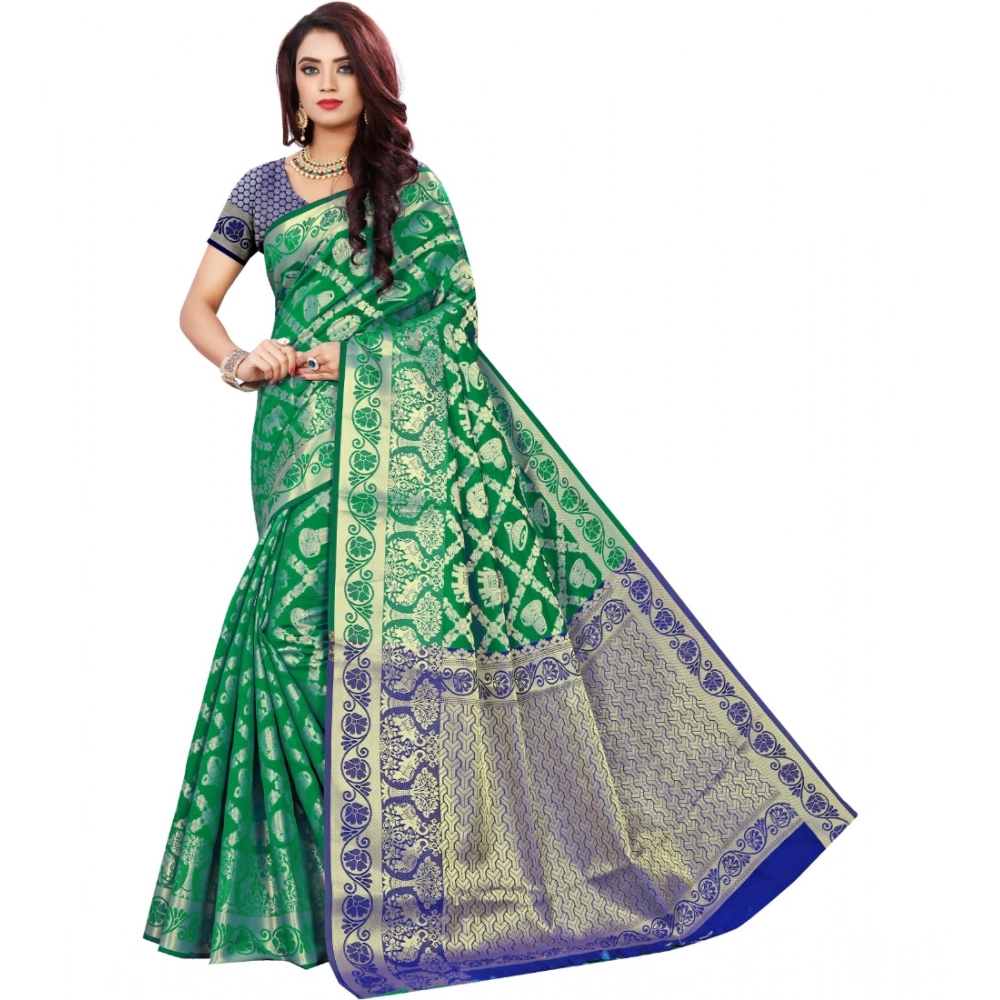 Spherevant Women's Jacquard Woven Saree With Unstitched Blouse 5.5Mtr (Green)