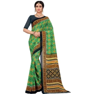 Spherevant Women's Georgette Floral Print Saree With Unstitched Blouse 5.5Mtr (Light Green)