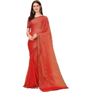 Spherevant Women's Silk Blend Embellished Saree With Unstitched Blouse 5.5Mtr (Red)