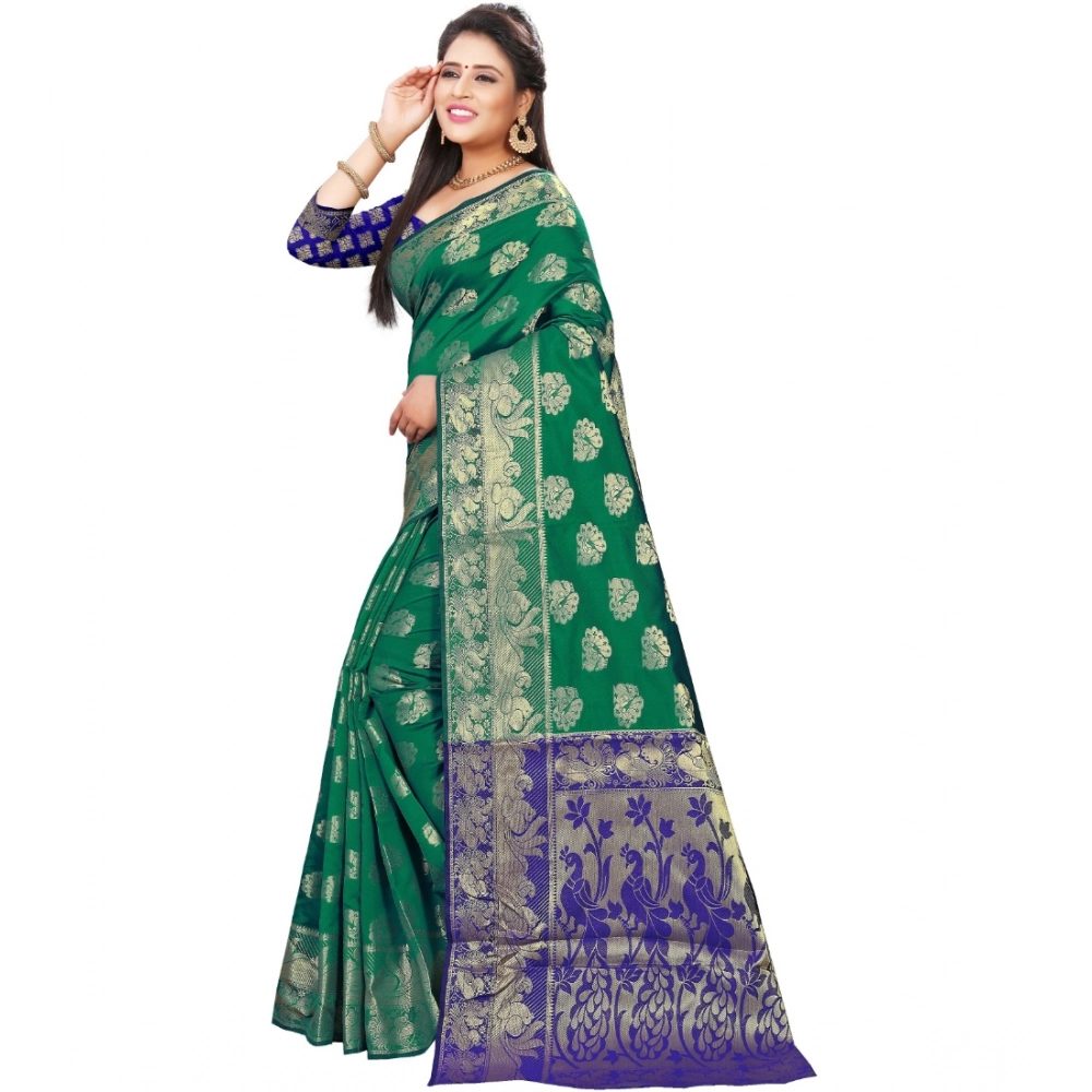 Spherevant Women's Jacquard Woven Saree With Unstitched Blouse 5.5Mtr (Green) - Image 2