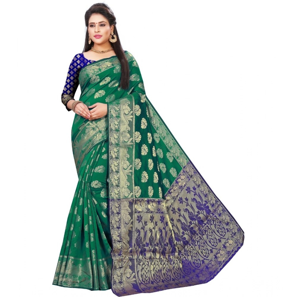 Spherevant Women's Jacquard Woven Saree With Unstitched Blouse 5.5Mtr (Green)