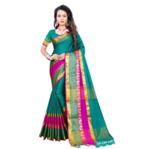 Spherevant Women's Jacquard Woven Saree With Unstitched Blouse 5.5Mtr (Dark Green)