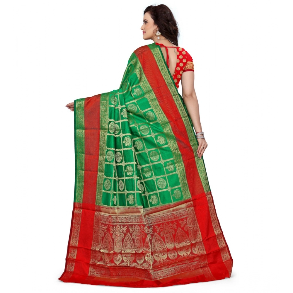 Spherevant Women's Jacquard Woven Saree With Unstitched Blouse 5.5Mtr (Green) - Image 2