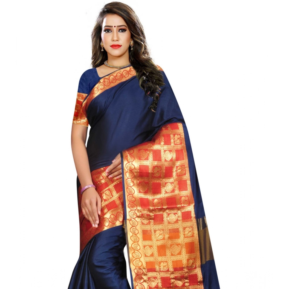 Spherevant Women's Jacquard Woven Saree With Unstitched Blouse 5.5Mtr (Blue) - Image 4