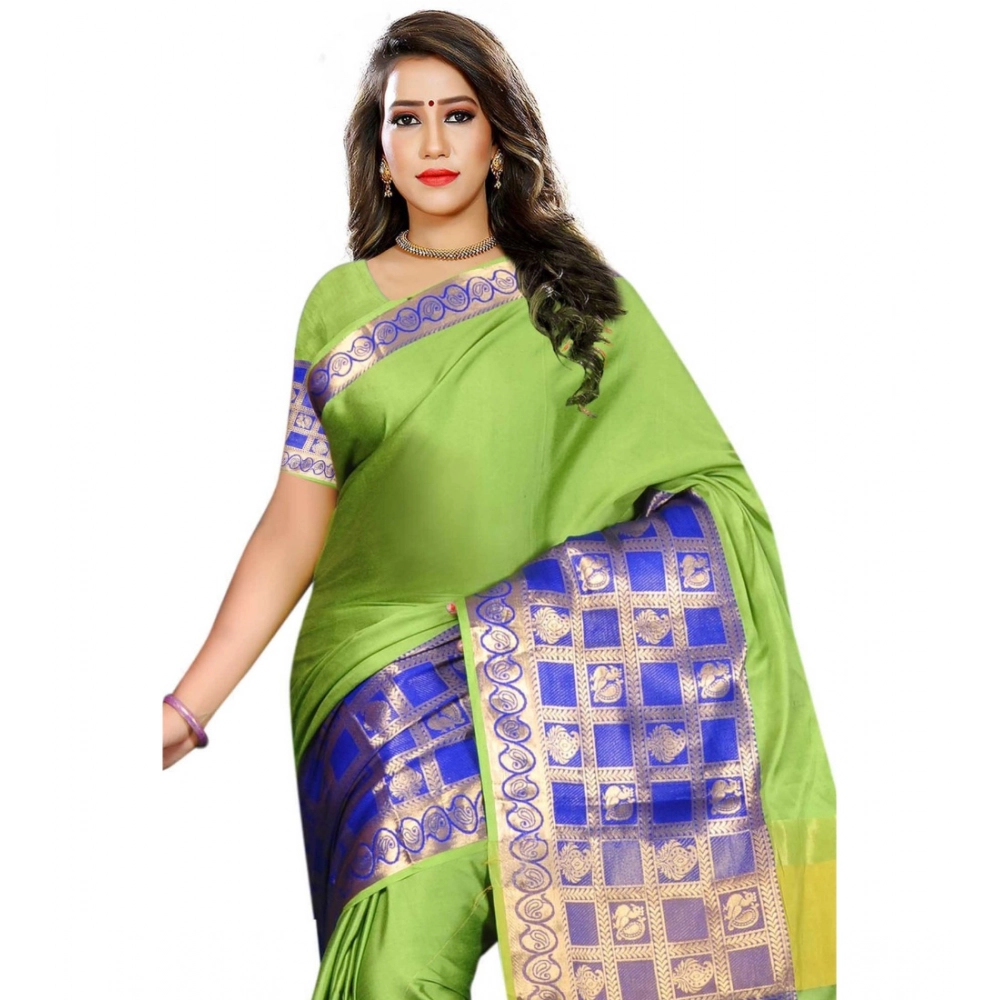 Spherevant Women's Jacquard Woven Saree With Unstitched Blouse 5.5Mtr (Green) - Image 4
