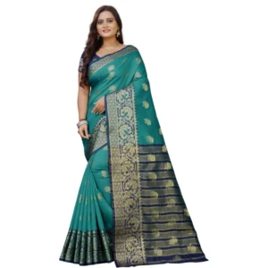 Spherevant Women's Silk Blend Woven Saree With Unstitched Blouse 5.5Mtr (Dark Blue-Green)