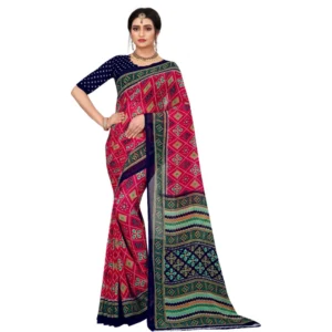 Spherevant Women's Georgette Floral Print Saree With Unstitched Blouse 5.5Mtr (Pink)