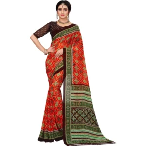 Spherevant Women's Georgette Floral Print Saree With Unstitched Blouse 5.5Mtr (Orange)