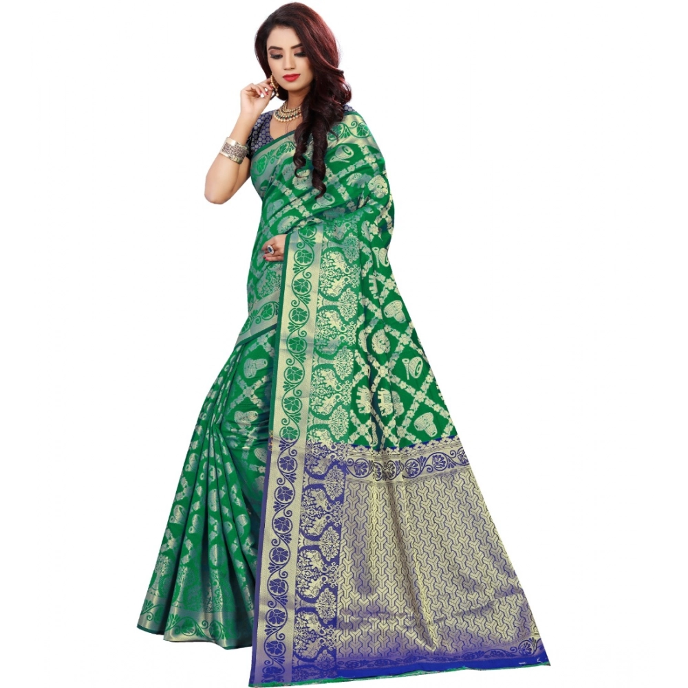 Spherevant Women's Jacquard Woven Saree With Unstitched Blouse 5.5Mtr (Green) - Image 2