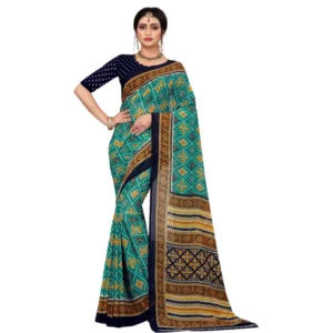 Spherevant Women's Georgette Floral Print Saree With Unstitched Blouse 5.5Mtr (Dark Green)