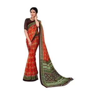 Spherevant Women's Georgette Floral Print Saree With Unstitched Blouse 5.5Mtr (Red)