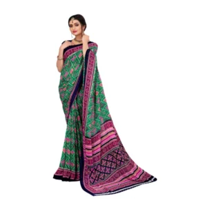 Spherevant Women's Georgette Floral Print Saree With Unstitched Blouse 5.5Mtr (Green)
