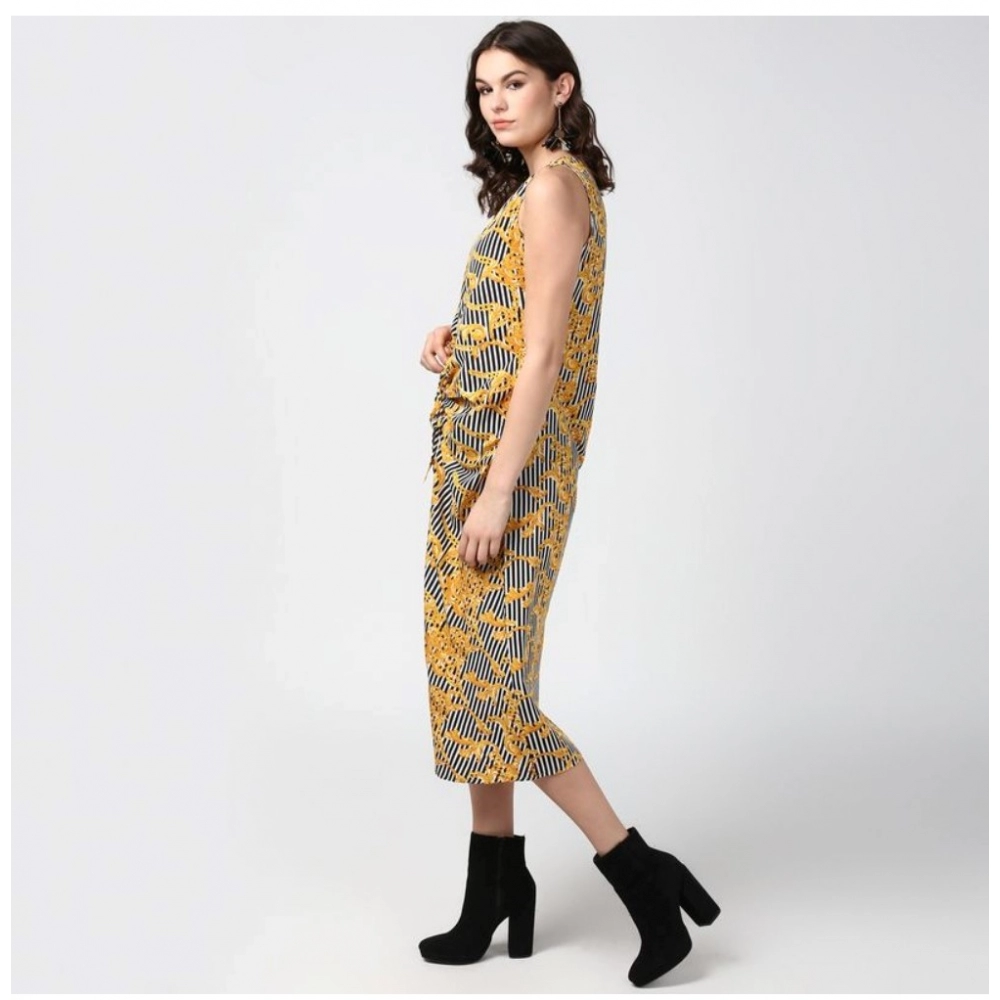 Spherevant Women's Polyester Chain Print Sleeveless Below Knee Dress (Yellow - Black) - Image 5