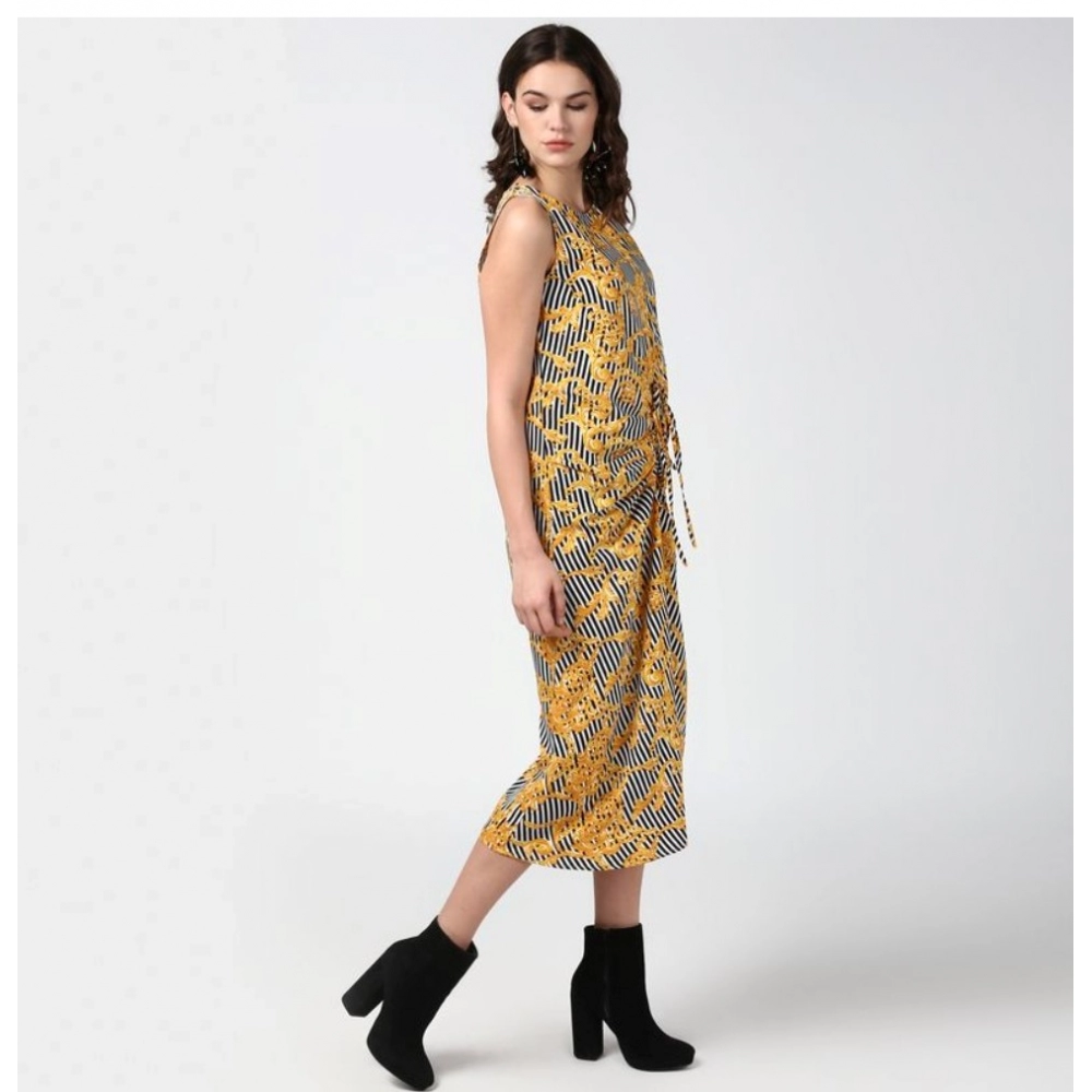 Spherevant Women's Polyester Chain Print Sleeveless Below Knee Dress (Yellow - Black) - Image 3