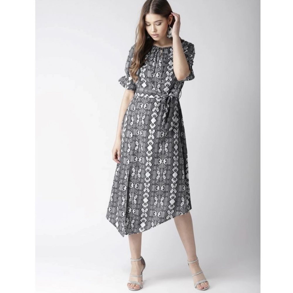 Spherevant Women's Polyester Animal Print Short Sleeve Knee-Length Dress (Black - White) - Image 3