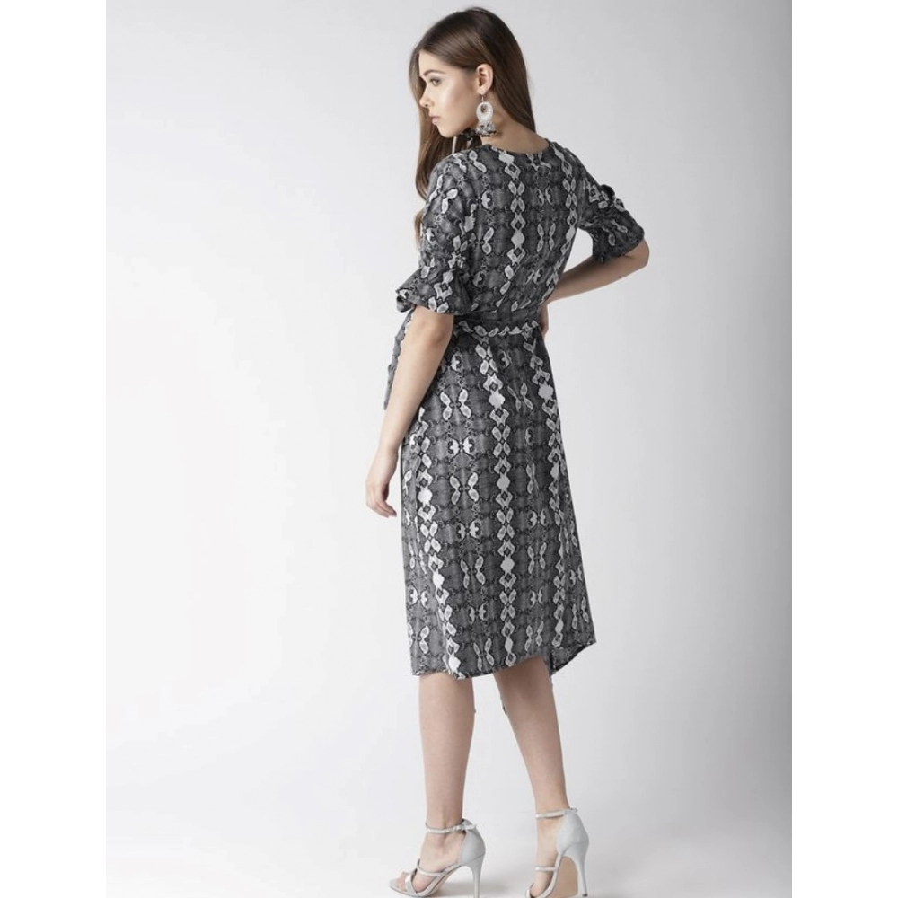 Spherevant Women's Polyester Animal Print Short Sleeve Knee-Length Dress (Black - White) - Image 2