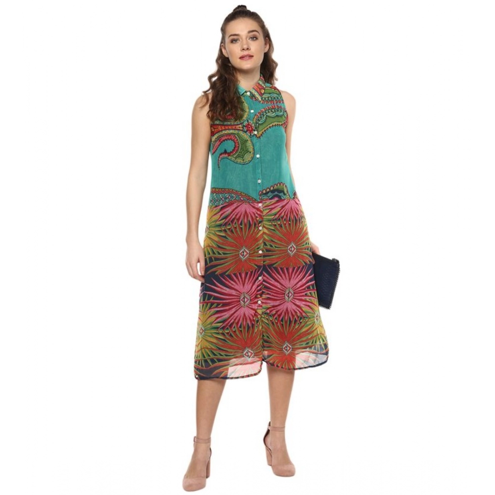 Spherevant Women's Polyester Floral Sleeveless Below Knee Dress (Multicolor) - Image 3