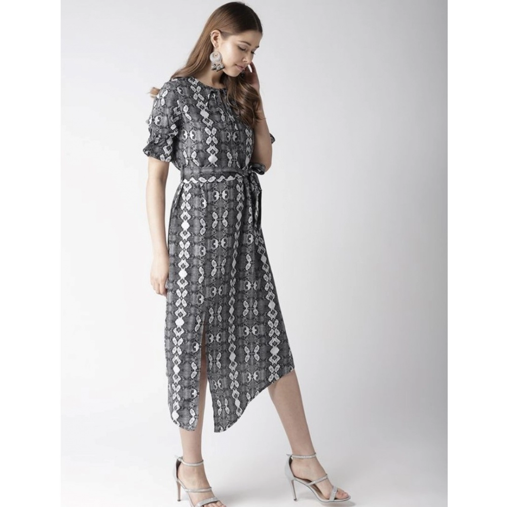 Spherevant Women's Polyester Animal Print Short Sleeve Knee-Length Dress (Black - White) - Image 5