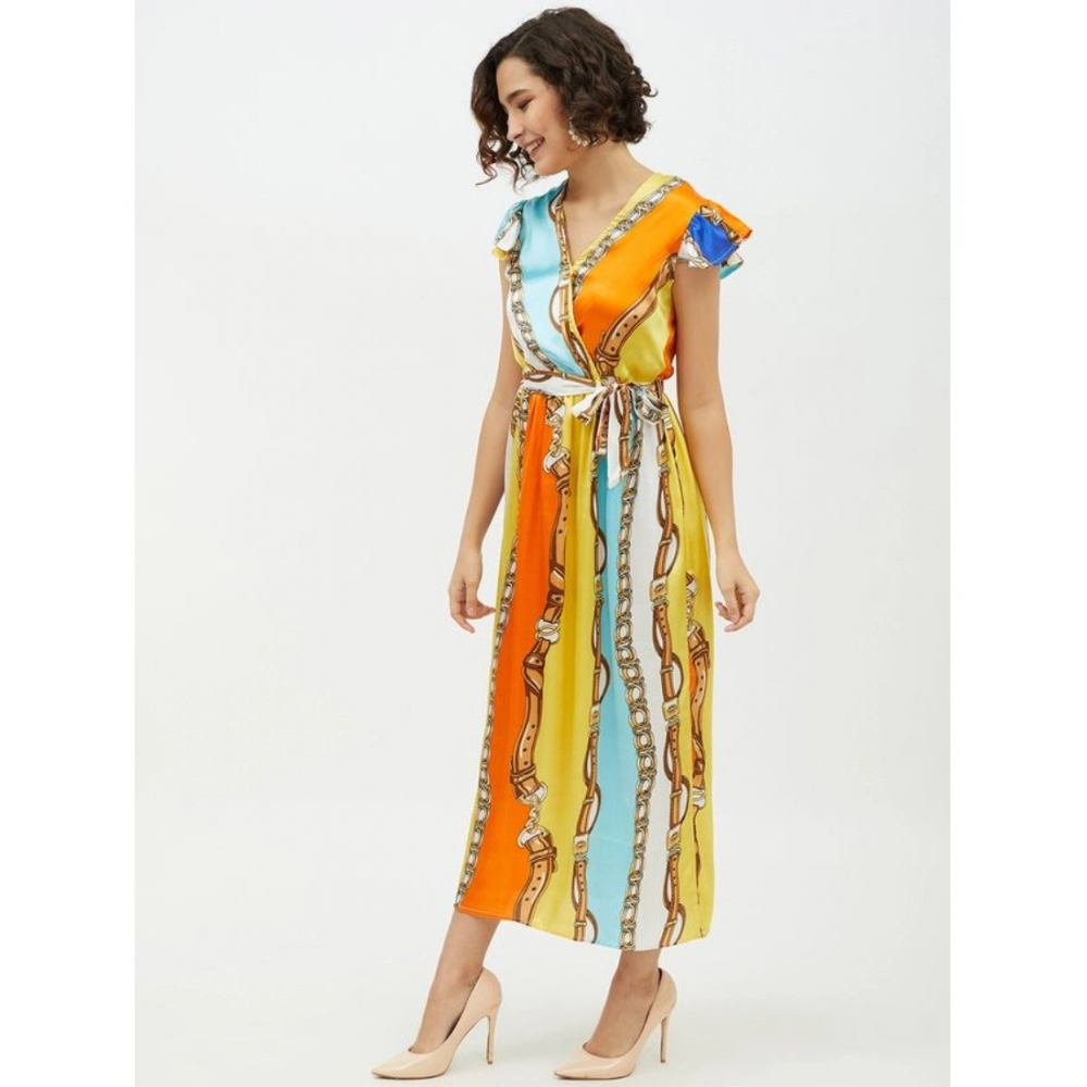 Spherevant Women's Satin Chain Print Cap Sleeve Calf-length Dress (Multicolor) - Image 5