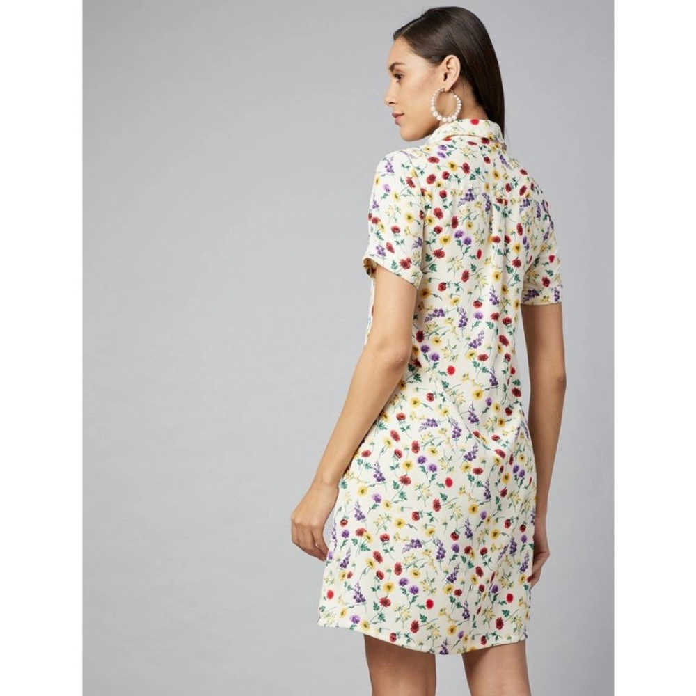 Spherevant Women's Polyester Floral Short Sleeve Above Knee Dress (Multicolor) - Image 2