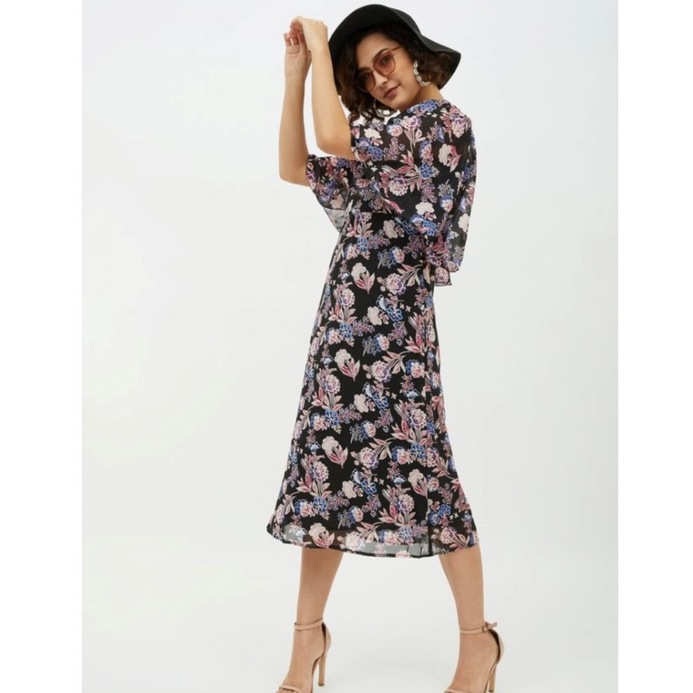 Spherevant Women's Polyester Chain Print Cap Sleeve Calf-length Dress (Multicolor) - Image 3