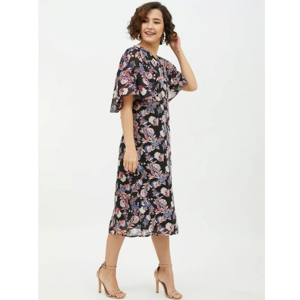 Spherevant Women's Polyester Chain Print Cap Sleeve Calf-length Dress (Multicolor) - Image 5