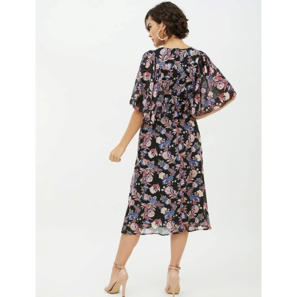 Spherevant Women's Polyester Chain Print Cap Sleeve Calf-length Dress (Multicolor) - Image 2