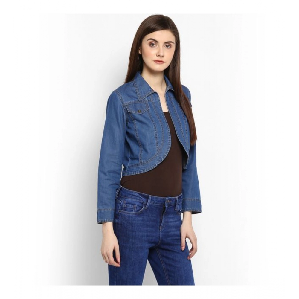 Spherevant Women's Denim Solid 3-4th Sleeves Shrug (Blue) - Image 5