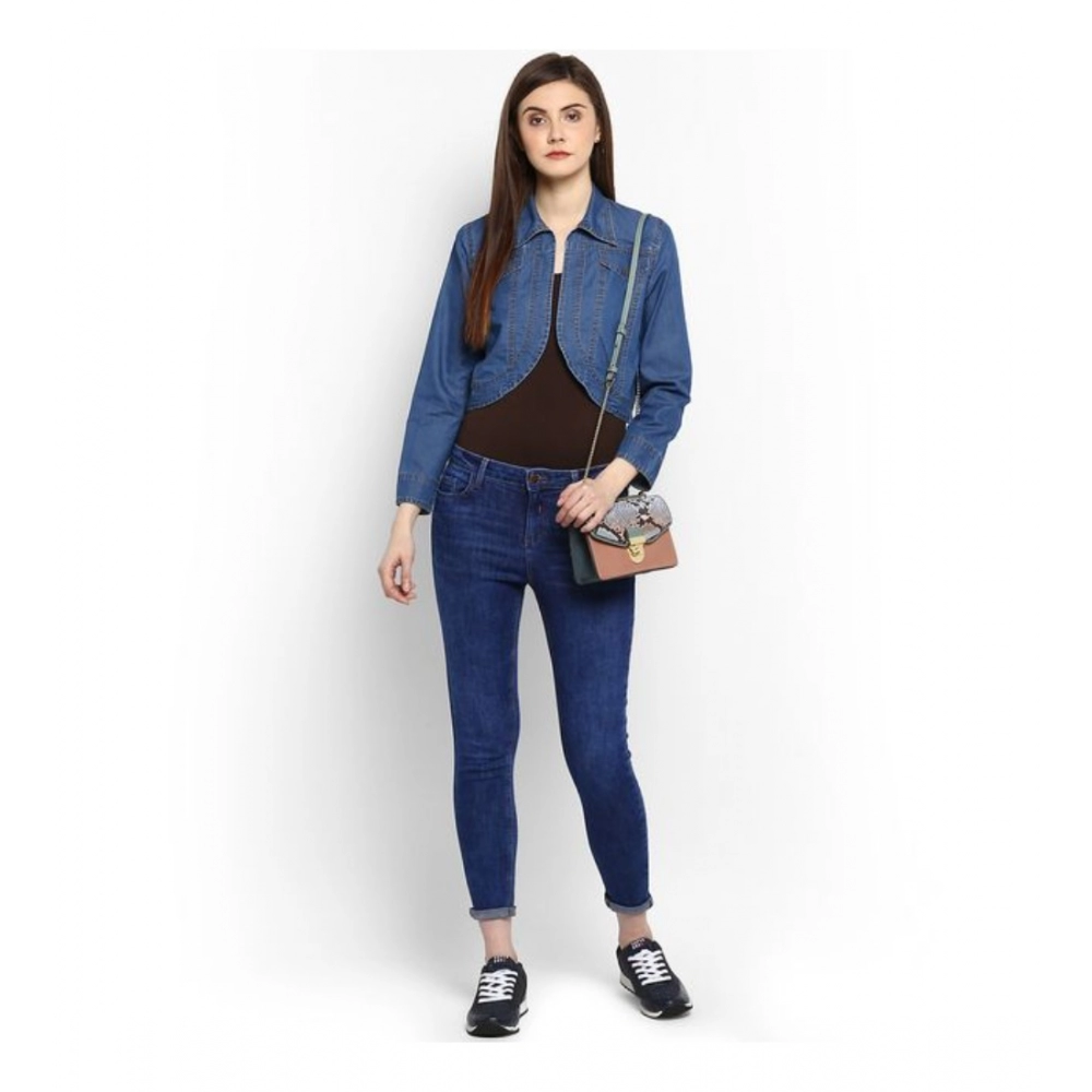 Spherevant Women's Denim Solid 3-4th Sleeves Shrug (Blue) - Image 3