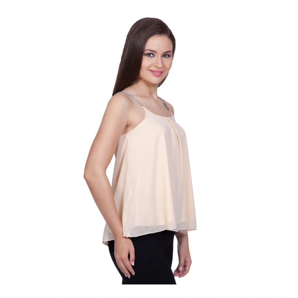 Spherevant Women's Polyester Solid Shoulder Straps Regular Top (Beige) - Image 3